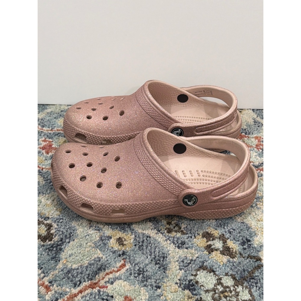 Crocs Classic Clog Girls 4 Rose Gold Glitter Sparkle Comfort - Picture 3 of 10